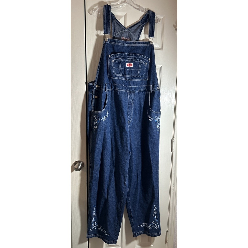 Denim Blue Overalls Revolt Floral Embroidered Womens Size 24